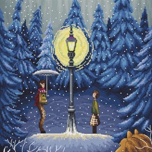 Winterwald Kreuzstichmuster Strassenlicht Muster Cartoon Stickerei Narnia Pattern Fantasy DMC Chart Printable PDF Instant Download