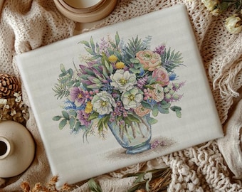 Patrón de punto de cruz de ramo de flores exóticas, diseño floral (patrón en PDF)