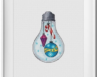 Schema punto croce per lampadina natalizia, decorazione a bastoncino di zucchero (PDF)
