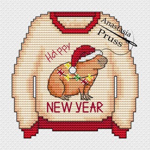 Christmas Sweater Cross Stitch Pattern Christmas Pattern Capybara PDF Pattern Holiday Pattern DMC Chart Printable PDF Instant Download