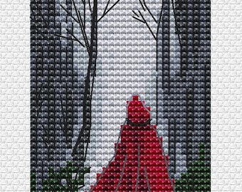 Red Riding Hood Cross Stitch Pattern, Fairy Tale Cross Stitch, Mystical Cross Stitch Pattern, DMC Chart Instant Download PDF