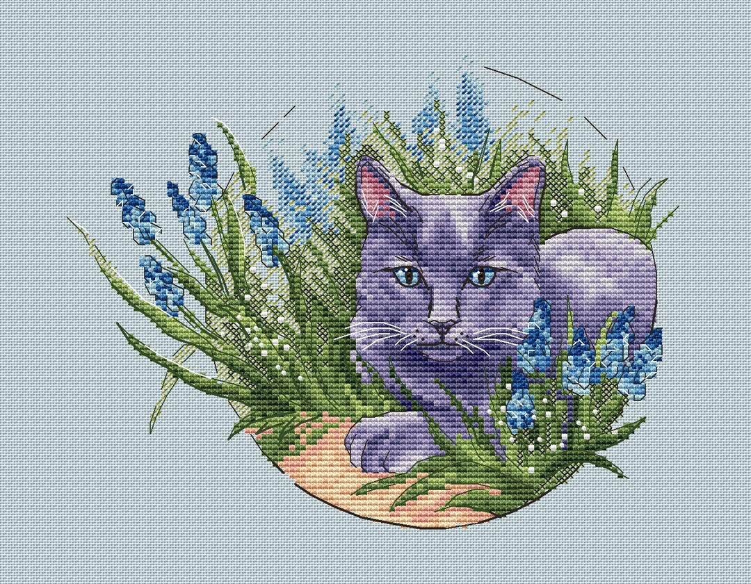 Cat in Flowers Cross Stitch Pattern Cat PDF Pattern Cute Cat Pattern ...