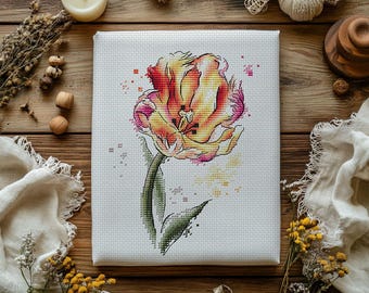 Aquarelle, tulipe, point de croix, motif floral, PDF (téléchargement instantané)
