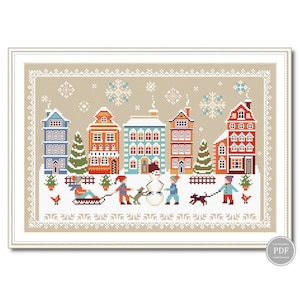 Christmas City Cross Stitch Pattern Christmas Houses PDF Pattern Christmas Town Embroidery Holiday DMC Chart Printable PDF Instant Download