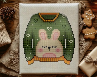 Padrão de Ponto Cruz de Suéter de Coelho: Design Natalino para as Festas (Padrão em PDF)