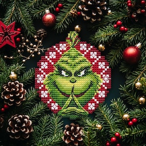 Schema punto croce per palline di Natale Grinch: Pallina festiva per le feste (schema PDF)