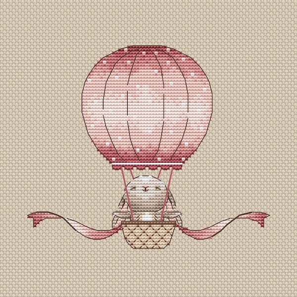 Cute Bunny Cross Stitch Pattern Fantasy Pattern Hot Air Balloon Pattern Cartoon Pattern Cute DMC Chart Printable PDF Instant Download