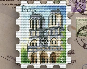 Notre-Dame de Paris Cross Stitch Pattern, Postage Stamp (PDF Pattern)