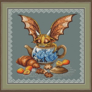 Sleepy Dragon Cross Stitch Pattern Cute Dragon Pattern Cookies Embroidery Fantasy Cross Stitch DMC Chart Printable PDF Instant Download