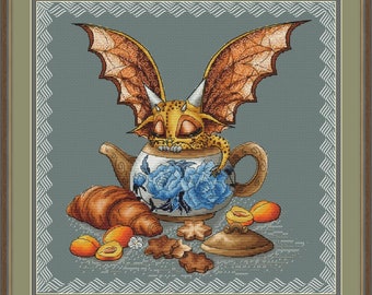 Sleepy Dragon Cross Stitch Pattern, Cookies Embroidery (PDF)