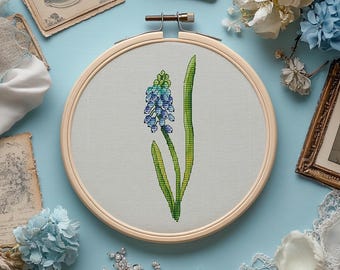 Schema punto croce fiore Muscari: ricamo giacinto d'uva (schema PDF)
