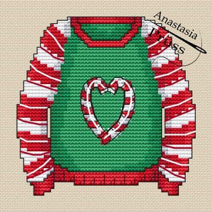 Christmas Sweater Cross Stitch Pattern Christmas Pattern Candy Cane PDF Pattern Holiday Pattern DMC Chart Printable PDF Instant Download