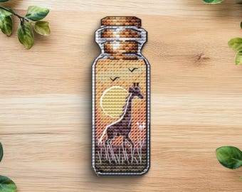Giraffe Bottle Cross Stitch Pattern | Sweet Animal Embroidery (Digital Download)