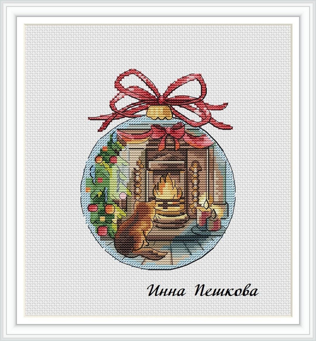 Christmas Ornament Cross Stitch Pattern Fireplace PDF Pattern Cat ...