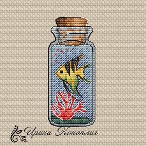 Fish in a Bottle Cross Stitch Pattern Coral PDF Pattern Marine Pattern Aquatic Pattern Mini Easy DMC Chart Printable PDF Instant Download