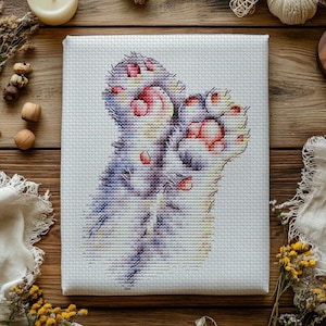 Motif pattes de chat au point de croix, motif pois pattes (Modèle PDF)