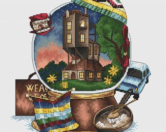 Modèle de point de croix du terrier magique : broderie maison fantastique (PDF)