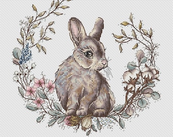 Bunny Cross Stitch Pattern Rabbit Pattern Cute Bunny Embroidery Hare Pattern Flowers Pattern DMC Chart Printable PDF Instant Download