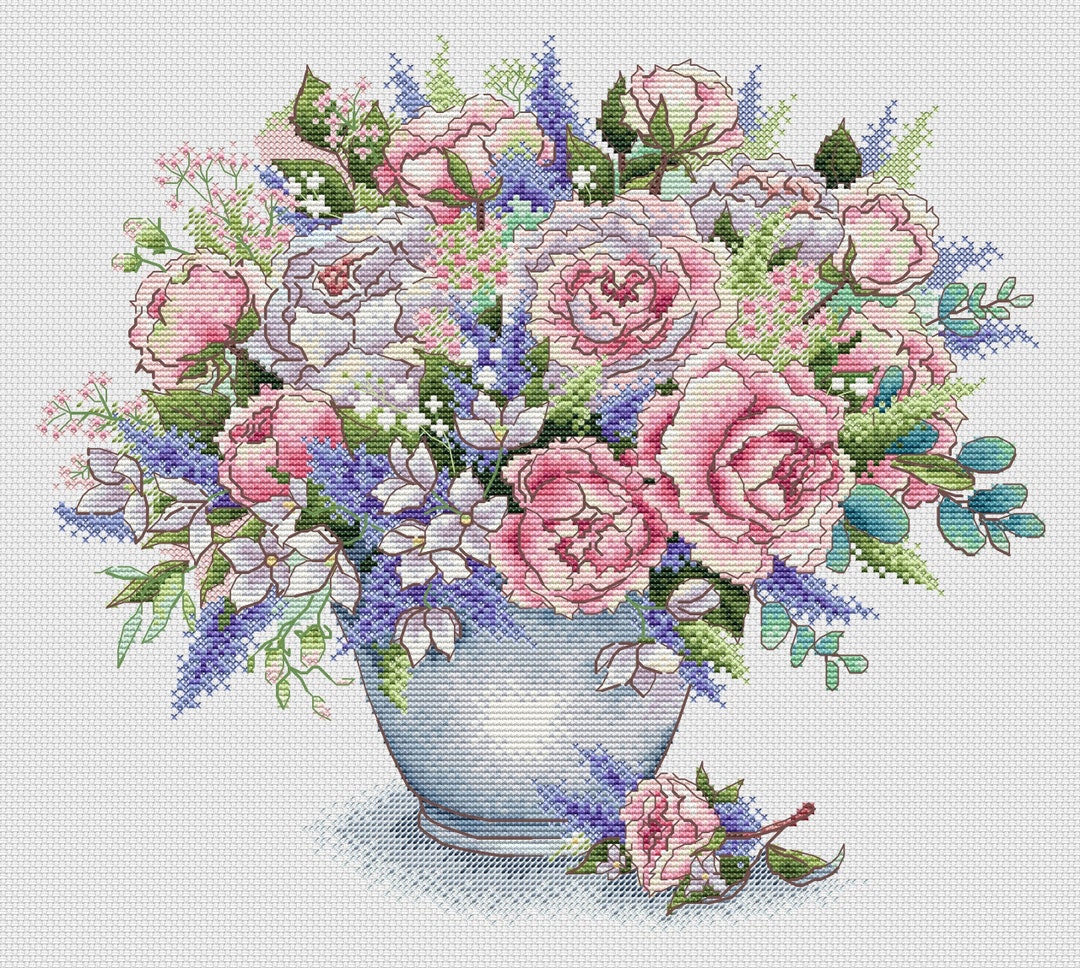 Pink Bouquet Cross Stitch Pattern Floral PDF Pattern Roses Cross Stitch ...