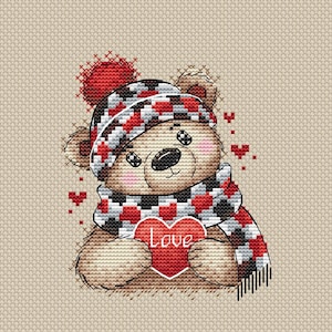 Teddy Bear Cross Stitch Pattern Love PDF Pattern Cute Teddy Embroidery Heart Pattern Bear Pattern DMC Chart Printable PDF Instant Download