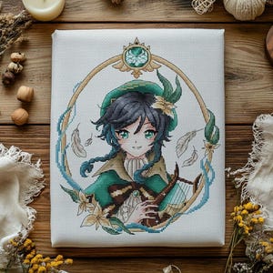 Venti Cross Stitch Pattern: Anime Portrait, Fantasy Design (PDF Pattern) image 1