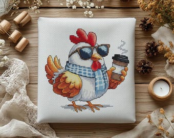 Chicken with Coffee Cross Stitch Pattern (PDF Pattern