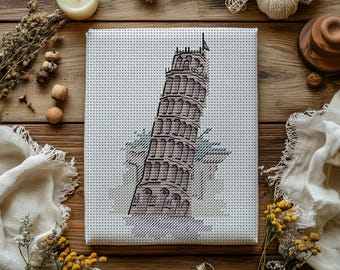 Tower of Pisa Cross Stitch Pattern: Italy Travel Embroidery (PDF Pattern)