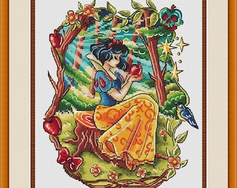 Snow White Cross Stitch Pattern, Fairytale Cross Stitch Pattern, Fairy Cross Stitch Pattern, Instant Download PDF
