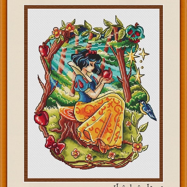 Snow White Cross Stitch Pattern, Fairytale Cross Stitch Pattern, Fairy Cross Stitch Pattern, Instant Download PDF