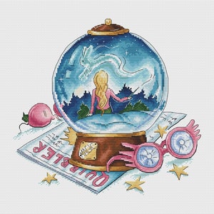 Wizard Cross Stitch Pattern Magic Pattern Fantasy Embroidery Magic Globe Pattern Glasses Pattern DMC Chart Printable PDF Instant Download