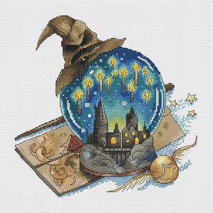Magic Castle Cross Stitch Pattern Wizard Pattern Fantasy Pattern Magic Hat Pattern Snitch Pattern DMC Chart Printable PDF Instant Download