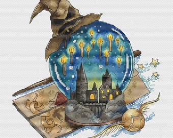 Magic Castle Cross Stitch Pattern Wizard Pattern Fantasy Pattern Magic Hat Pattern Snitch Pattern DMC Chart Printable PDF Instant Download