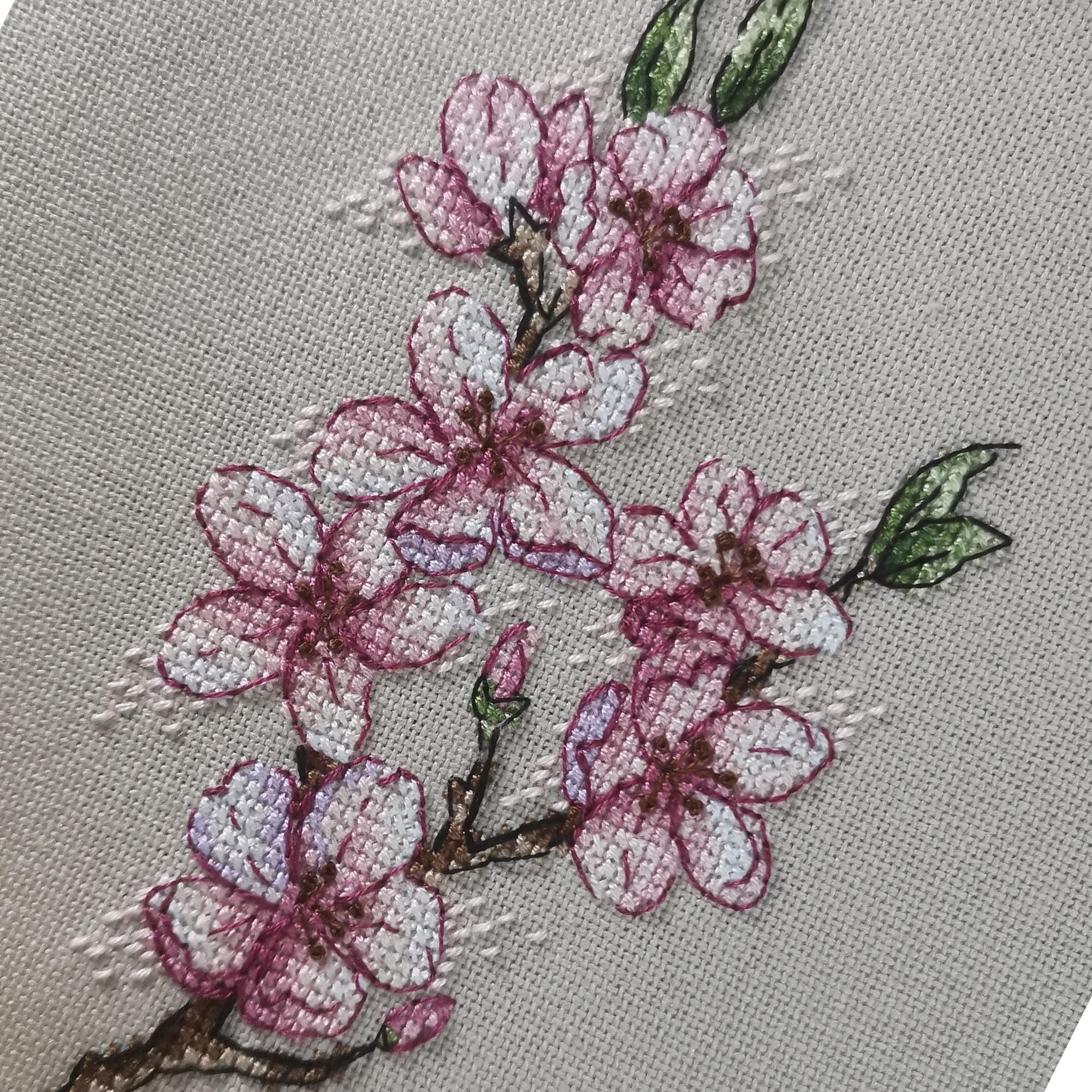 Sakura Blossom Cross Stitch Pattern, Floral Embroidery (PDF