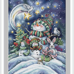 Snowman Cross Stitch Pattern Christmas Pattern Winter Embroidery Festive Cross Stitch Gifts Pattern DMC Chart Printable PDF Instant Download
