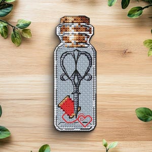 Scissors in Bottle Cross Stitch Pattern: Mini Beginner Chart (PDF Pattern)