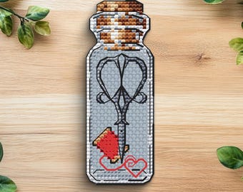 Scissors in Bottle Cross Stitch Pattern: Mini Beginner Chart (PDF Pattern)