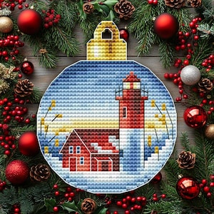 Lighthouse Christmas Bauble Cross Stitch Pattern (PDF Pattern)