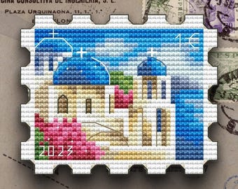 Santorini Postage Stamp Cross Stitch Pattern (PDF Download)