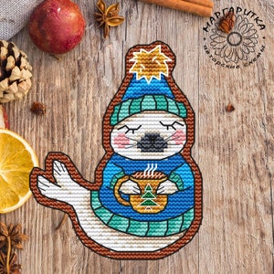 Gingerbread Seal Cross Stitch Pattern Cute Seal Pattern Funny Seal Embroidery Winter Seal Pattern DMC Chart Printable PDF Instant Download