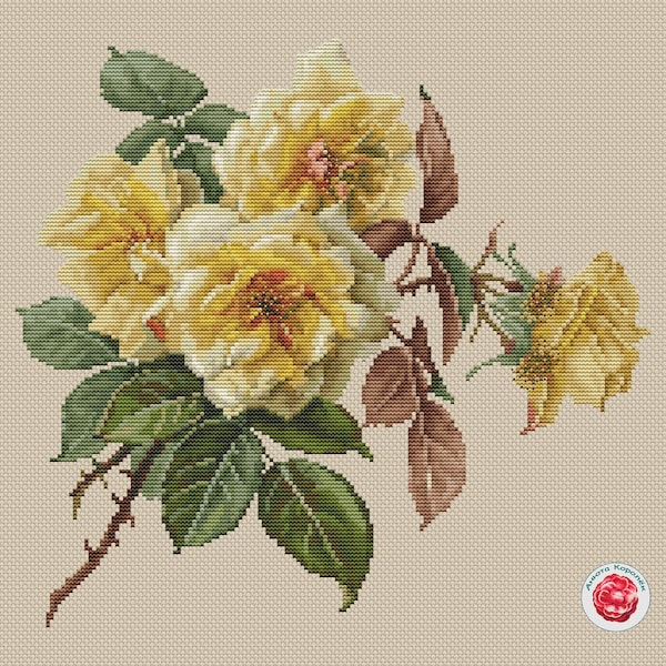 Yellow Rose Cross Stitch Pattern Flowers Pattern Floral Embroidery Roses Cross Stitch Elegant DMC Chart Printable PDF Instant Download