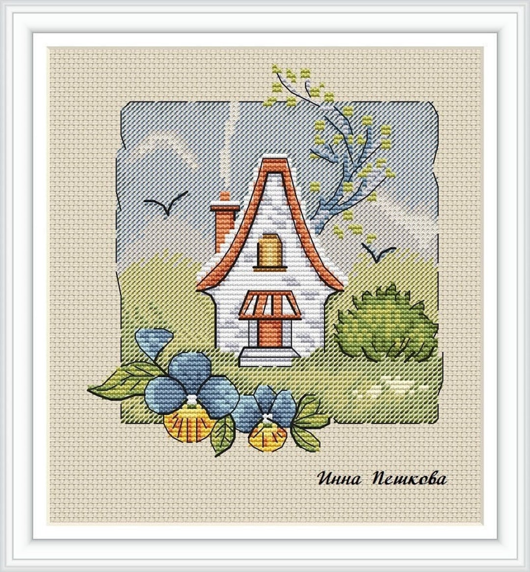 Scenic Farmhouse Embroidery Set: Handmade Cross Stitch On DMC 14CT