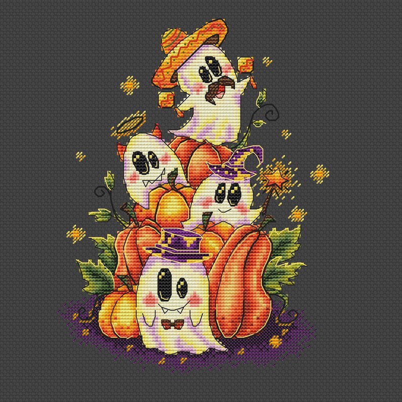 Funny Ghosts Cross Stitch Pattern Halloween Pattern Pumpkins Etsy
