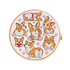 Corgi Cross Stitch Pattern Corgi Sampler PDF Pattern Cute Dogs Embroidery Dog Sampler Chart PDF Instant Download