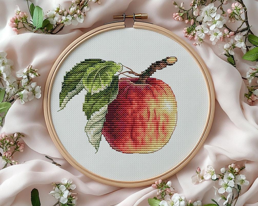 Ripe Apple Cross Stitch Pattern, Small Fruit Design (PDF Pattern