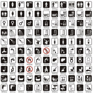 Può includere: Una collezione di 100 icone di bagno e toilette in bianco e nero. Le icone rappresentano vari simboli, tra cui toilette, docce, lavandini e persone. Le icone sono disposte in una griglia.