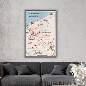 Carte d'évacuation de Dunkerque de la Seconde Guerre mondiale, positions des troupes, opération Dynamo, cadeau pour les passionnés d'histoire de la Seconde Guerre mondiale, impression de carte de la Seconde Guerre mondiale.