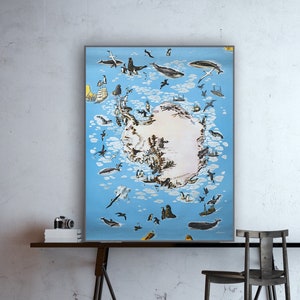 Bildhafte Karte der Antarktis & Südpol – Vintage Illustrierte Polarforschung Wand Kunst, Mid-Century Antarktische Fauna Poster