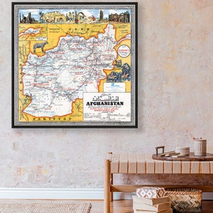 Mapa vintage de Afganistán, decoración de pared de Afganistán, regalo de Afganistán.