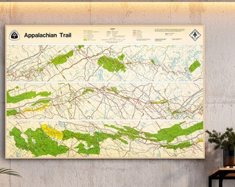 Vintage kaartafdruk Appalachian Trail, cadeau schilderachtige bergen