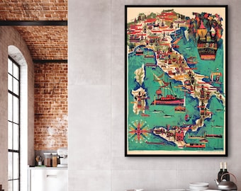Italian Wine Region Map Print: Vintage Style Italy Wall Art